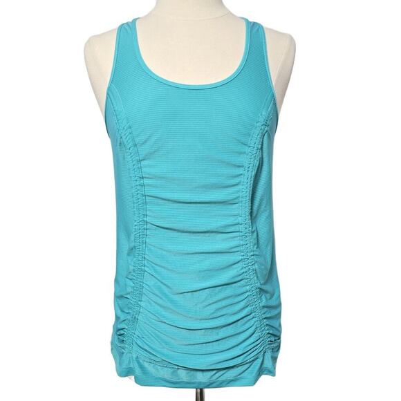 Lululemon Aqua Blue Stripe Ruched Drawcord Racerback Active Tank Womens 6 - Picture 1 of 5